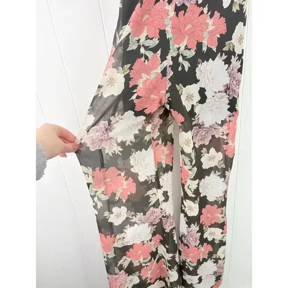 NWT We Are Kindred Field Bouquet Jumpsuit Size 4 Black Floral Wide Leg